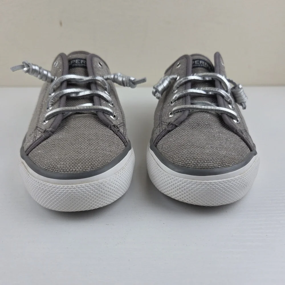 Sperry Top-Sider Seacoast Gray Silver‎ Metallic Canvas Women's Sneaker Size 7 M